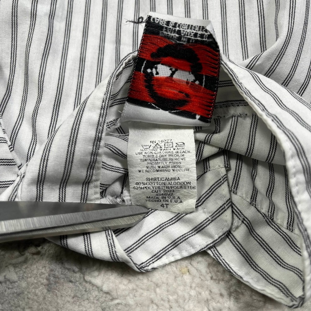 Vintage Good Lad Boys 4T Striped Band Collar Button Down Shirt White Black - Picture 3 of 15